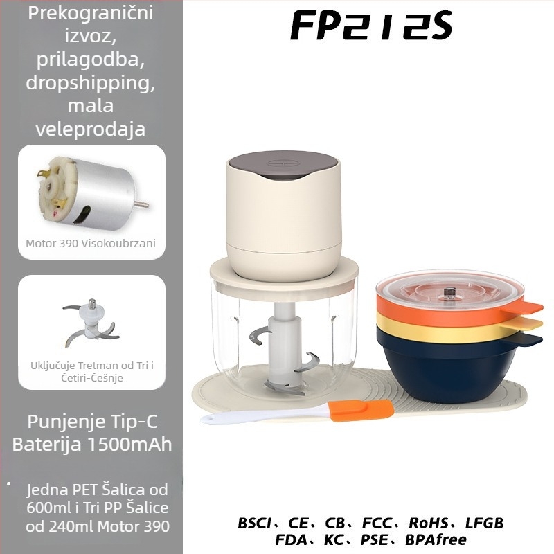 Električni češnjak sjeckalica i kuhinjski blender, kapacitet ispod 1 L, Punjiva i prijenosna, ≤36V, 10.000 rpm, staklena posuda