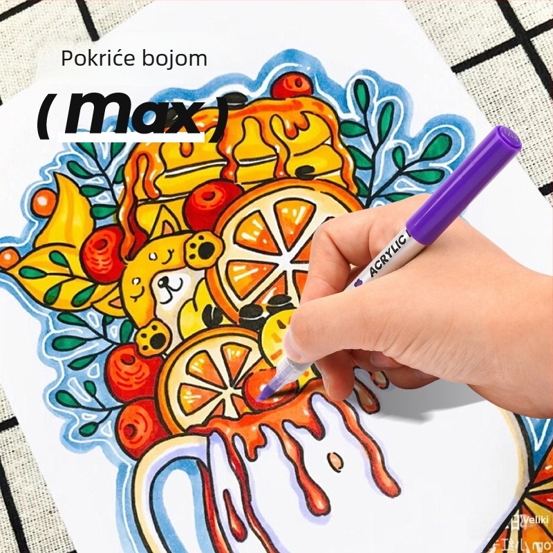 Akrilni marker, brzo se suši, ne prolazi kroz papir, veliki kapacitet, za učenike