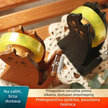 Mačka oblik drveni rezač za ljepilo traku, s tiskanim logom, 65 g, za širinu trake do 20 mm.