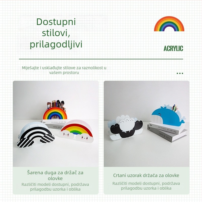 Duh akrilni držač za olovke, stolni organizator s karikaturnim dizajnom, model BT-02, prilagodljivo logotip, mogućnost prilagodbe, privatna oznaka dostupna