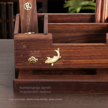 Držač za olovke od masivnog drveta s ladicom — kvadratnog oblika, ispis logotipa, mogućnost prilagodbe, poklon za starije i nastavnike