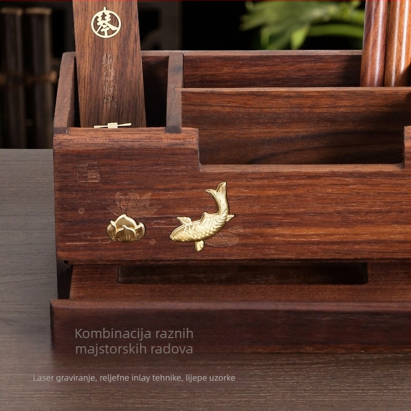 Držač za olovke od masivnog drveta s ladicom — kvadratnog oblika, ispis logotipa, mogućnost prilagodbe, poklon za starije i nastavnike
