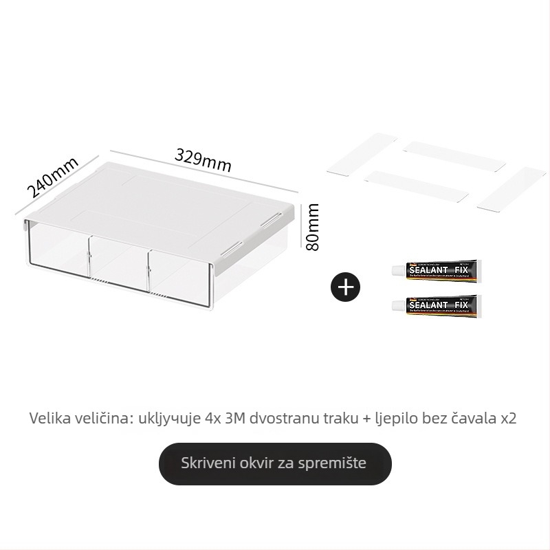 Kutija za kancelarijske potrepštine sa ladicom — Izvučna ispod stola skrivena držač olovaka, PET/ABS, 2L