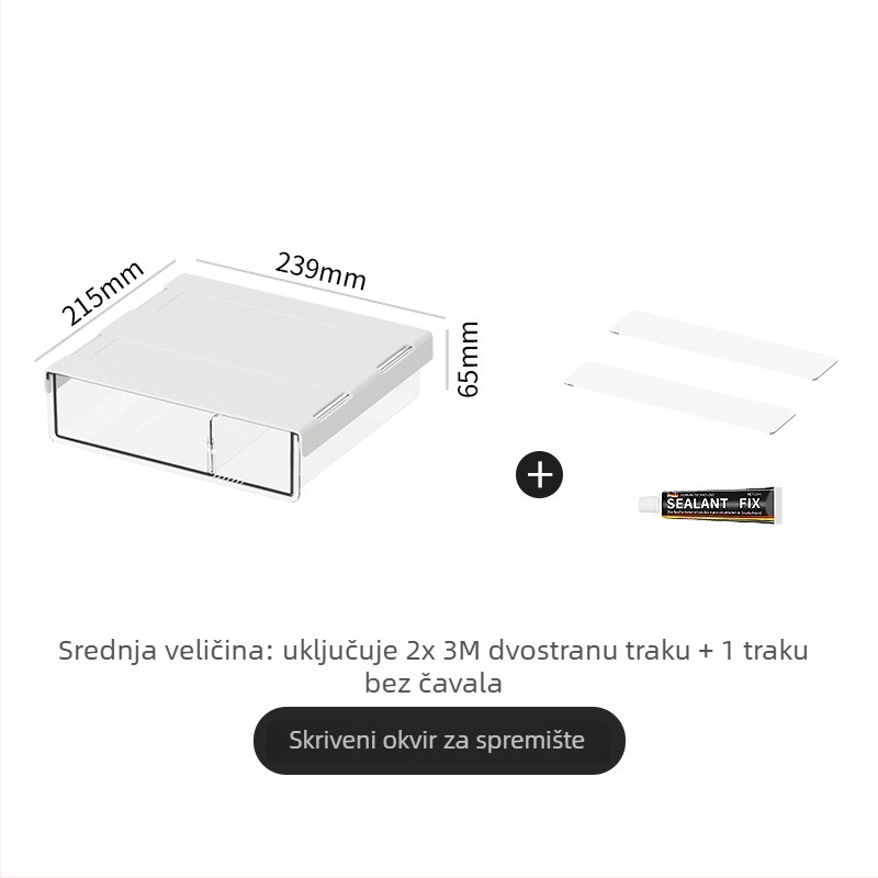 Kutija za kancelarijske potrepštine sa ladicom — Izvučna ispod stola skrivena držač olovaka, PET/ABS, 2L