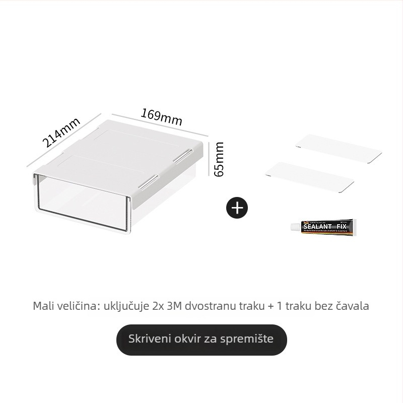 Kutija za kancelarijske potrepštine sa ladicom — Izvučna ispod stola skrivena držač olovaka, PET/ABS, 2L