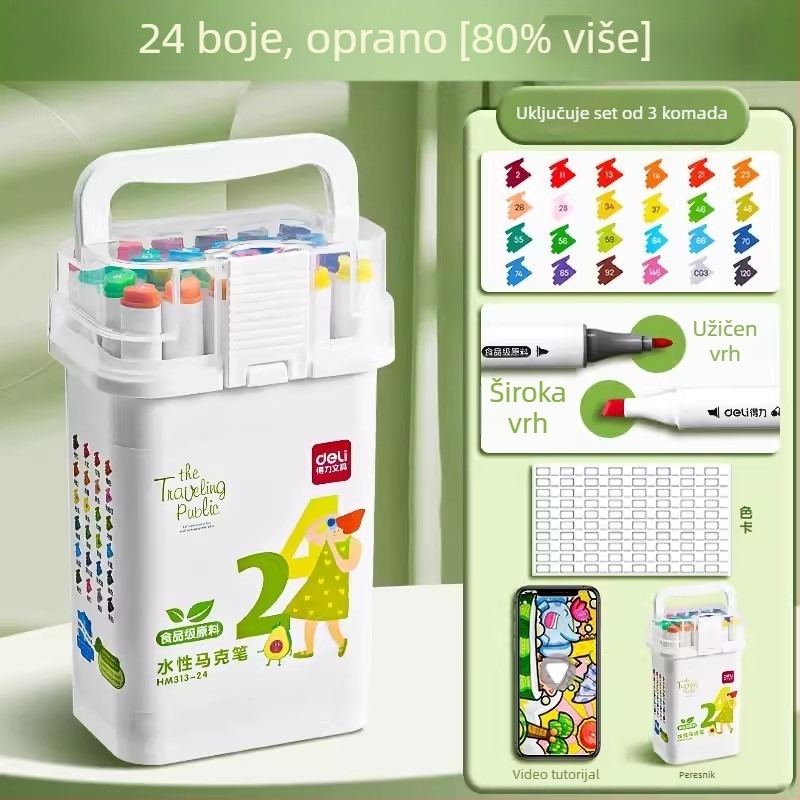 Deli set markera s dvostrukim vrhom i akvarelnih markerima, perive, prehrambene klase, sigurno za djecu