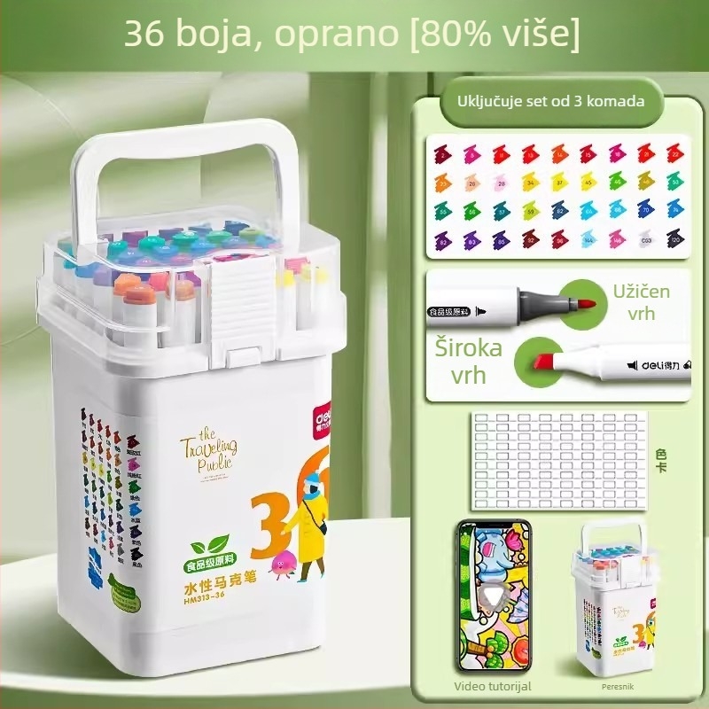 Deli set markera s dvostrukim vrhom i akvarelnih markerima, perive, prehrambene klase, sigurno za djecu