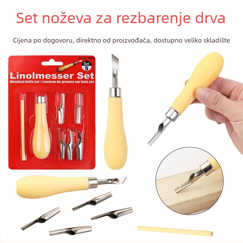 Changbo nož za rezbarenje, drvena drška, 72 g, ukupna dužina 9 cm, duljina oštrice 4.5 cm