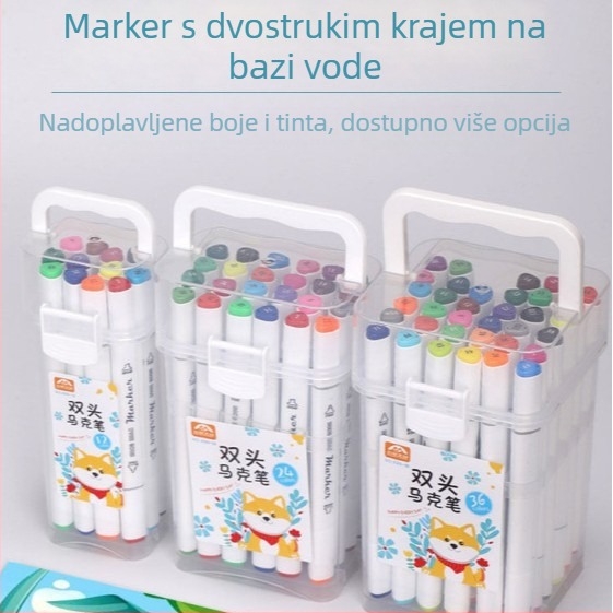 Set marker za osnovnoškolce – na bazi vode, dvostrano završeni, perivi, za umjetnost i grafite