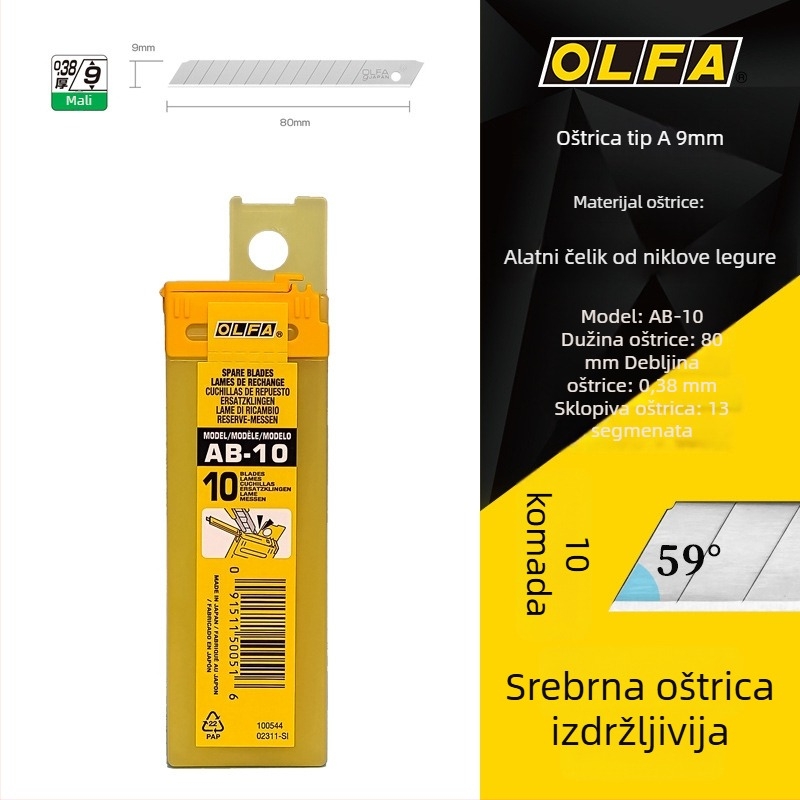 Mali kancelarijski nož Olfa ailiva 300, oštrica 0.38×90×130 mm, materijal karbonska čelika, neto težina 85 g