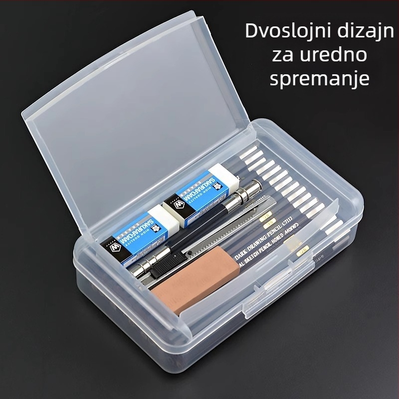 Dvojnoslojna kutija za olovke za umjetnike i učenike, prozirni plastični organizator za školsku opremu, velik kapacitet