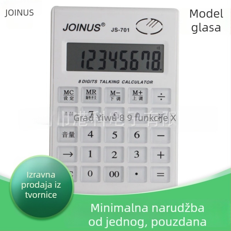 JS701 Kalkulator s 8-znamenkasti zaslon, glasovna funkcija, prozirne kristalne tipke, podrška ispisa logotipa