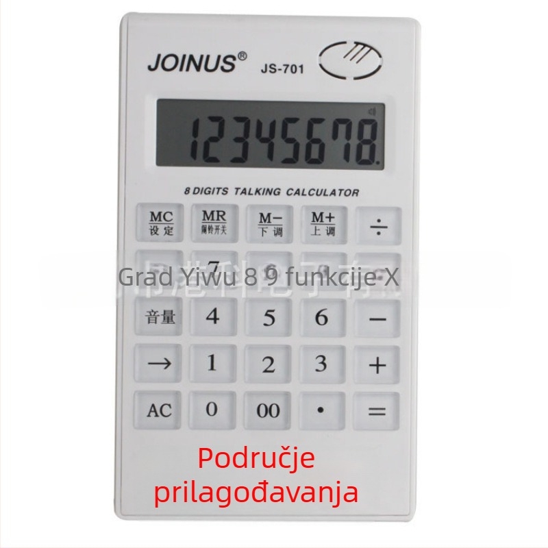 JS701 Kalkulator s 8-znamenkasti zaslon, glasovna funkcija, prozirne kristalne tipke, podrška ispisa logotipa