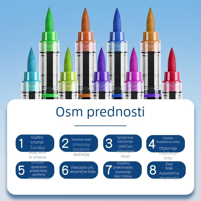 Set akrilnih markera s neprosipanjem tinte, okruglo kućište, mekan vrh, vodotopna tinta i inteligentna kontrola tinte
