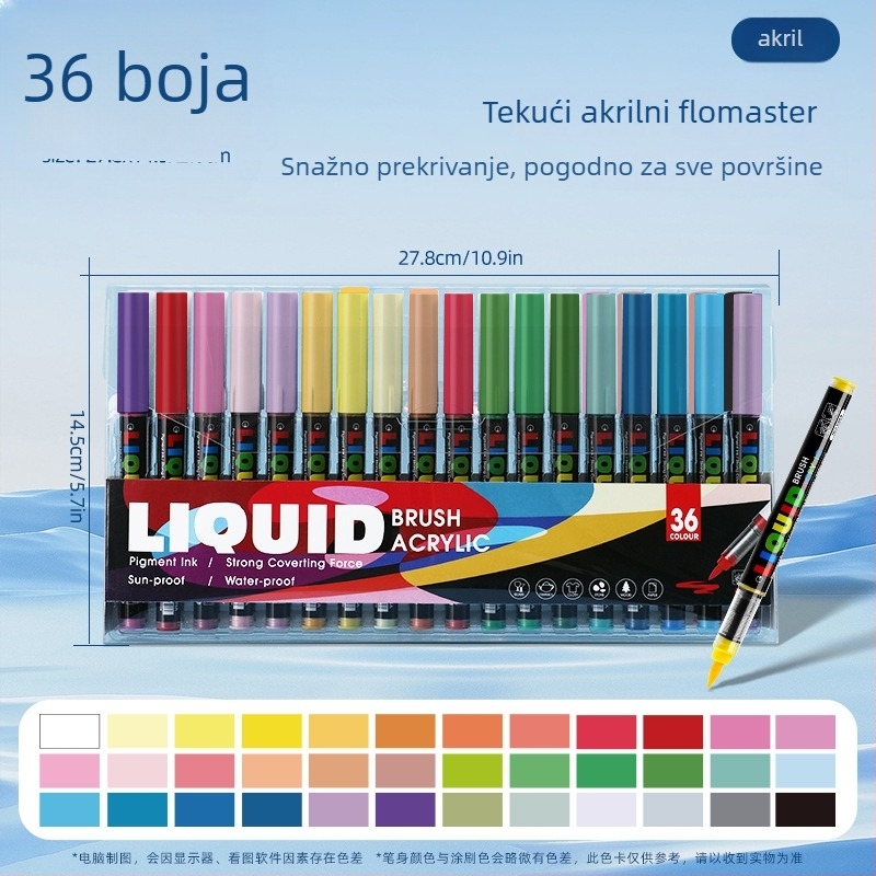 Set akrilnih markera s neprosipanjem tinte, okruglo kućište, mekan vrh, vodotopna tinta i inteligentna kontrola tinte