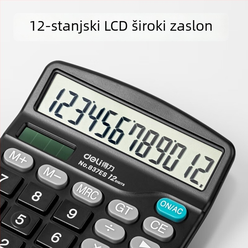 Stolni kalkulator 837ES s dvostrukim napajanjem (solarna + baterija), 12-znamenkasti zaslon, metalno-plastično kućište