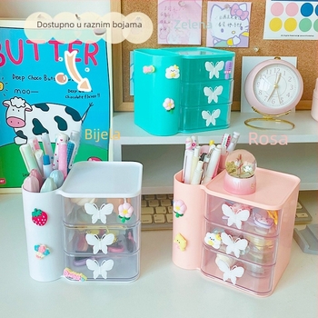 Kutija za uredske potrepštine s fiokom | PP plastika | kapacitet 1 L | s pregradama | crtani uzorak