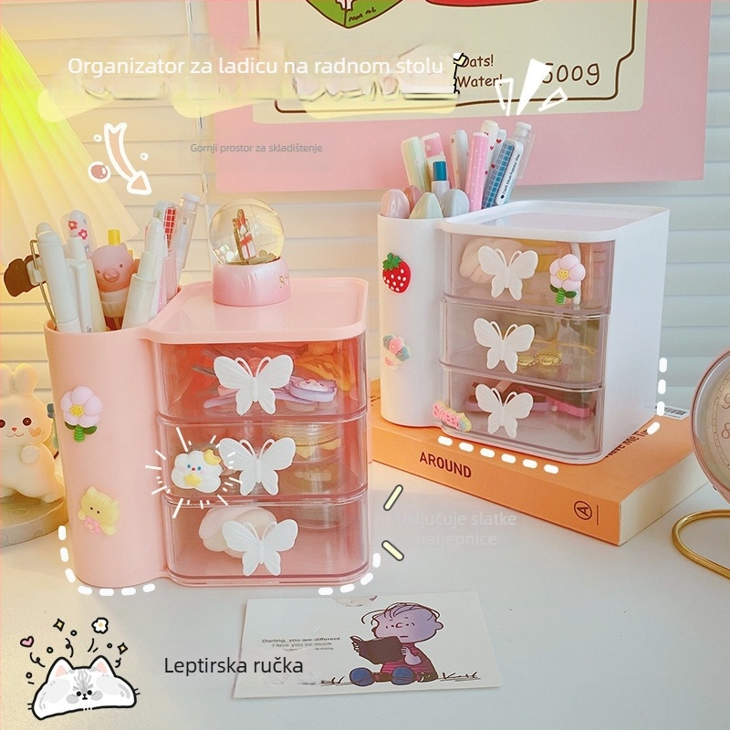 Kutija za uredske potrepštine s fiokom | PP plastika | kapacitet 1 L | s pregradama | crtani uzorak