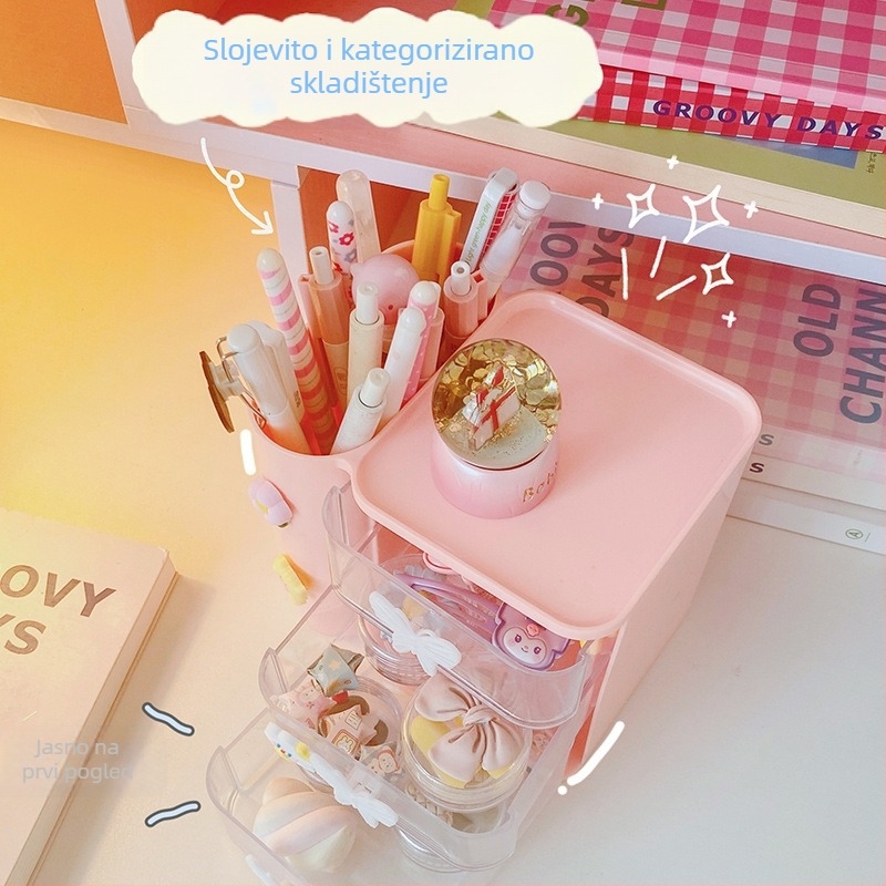 Kutija za uredske potrepštine s fiokom | PP plastika | kapacitet 1 L | s pregradama | crtani uzorak