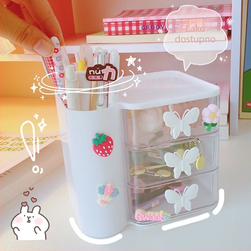 Kutija za uredske potrepštine s fiokom | PP plastika | kapacitet 1 L | s pregradama | crtani uzorak