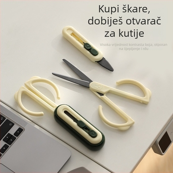 2-u-1 otvarač kutija i škare s magnetskim držačem; Materijal: ABS+PP+nehrđajući čelik