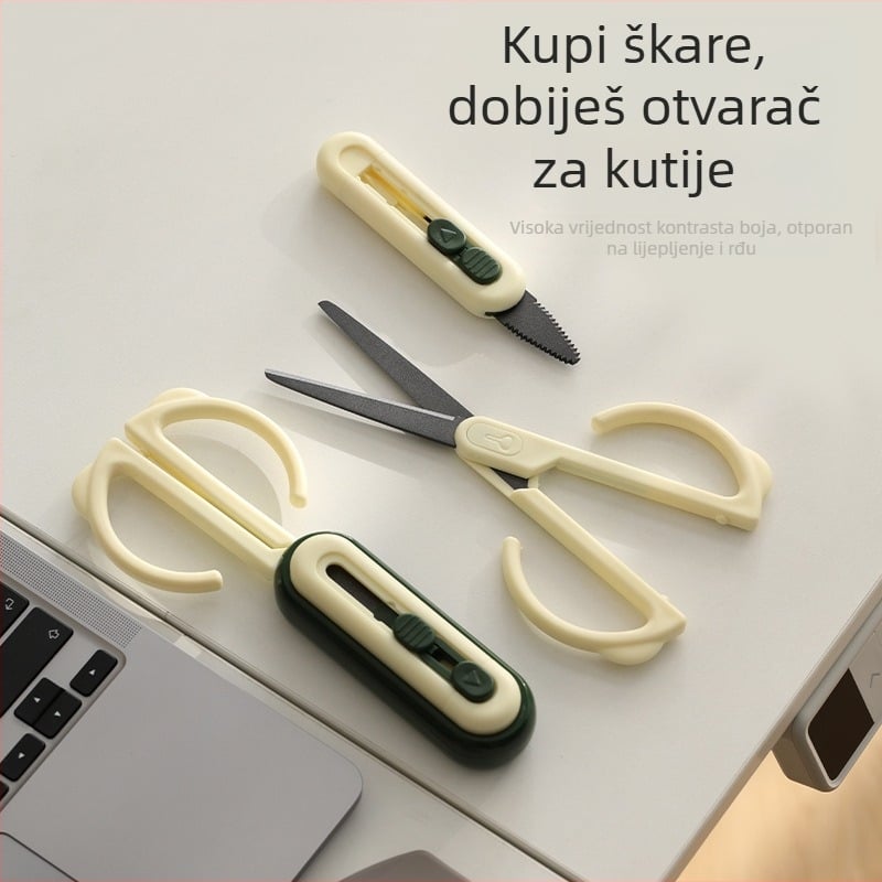2-u-1 otvarač kutija i škare s magnetskim držačem; Materijal: ABS+PP+nehrđajući čelik