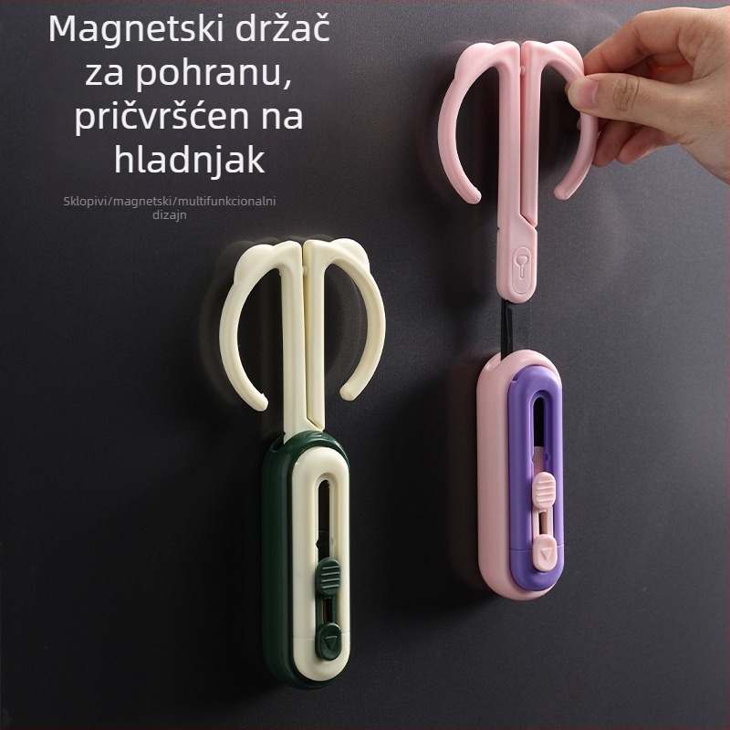 2-u-1 otvarač kutija i škare s magnetskim držačem; Materijal: ABS+PP+nehrđajući čelik