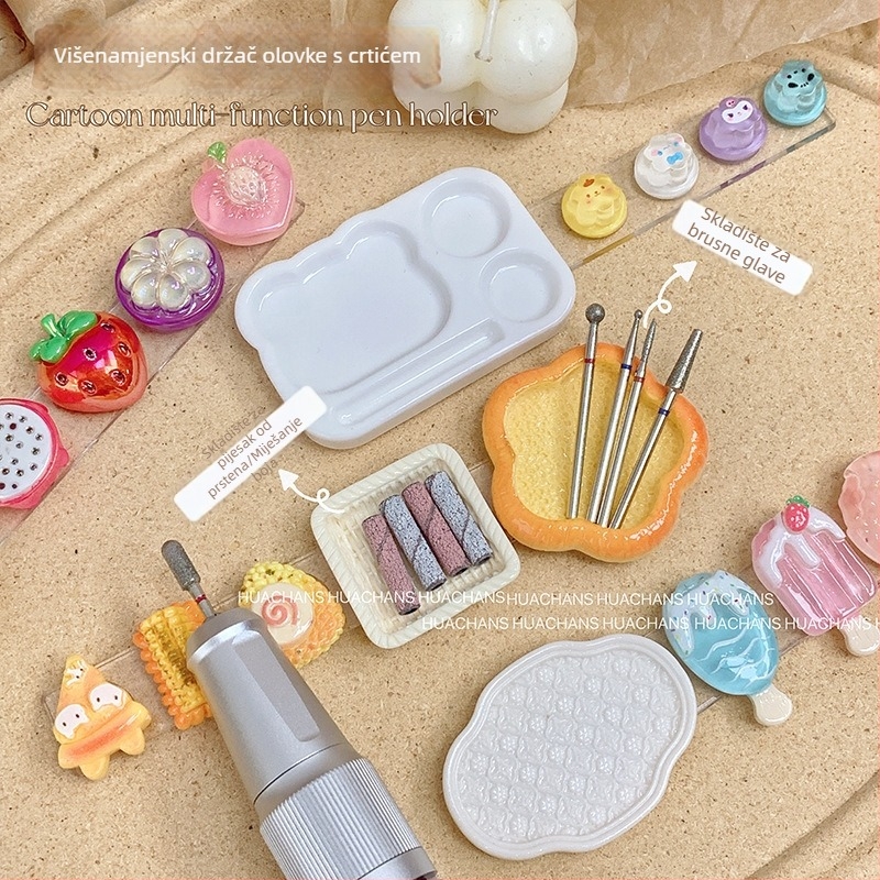 Višenamjenski držač lakova za nokte s dizajnom crtani medvjedić, paleta, čašica za pranje četkica, glava za poliranje i prostor za pohranu