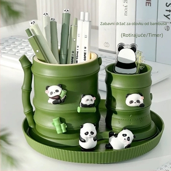 Držač za olovke Panda Bamboo s 360° rotacijom za stolni organizator - plastični trokutasti