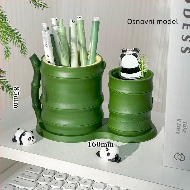 Držač za olovke Panda Bamboo s 360° rotacijom za stolni organizator - plastični trokutasti