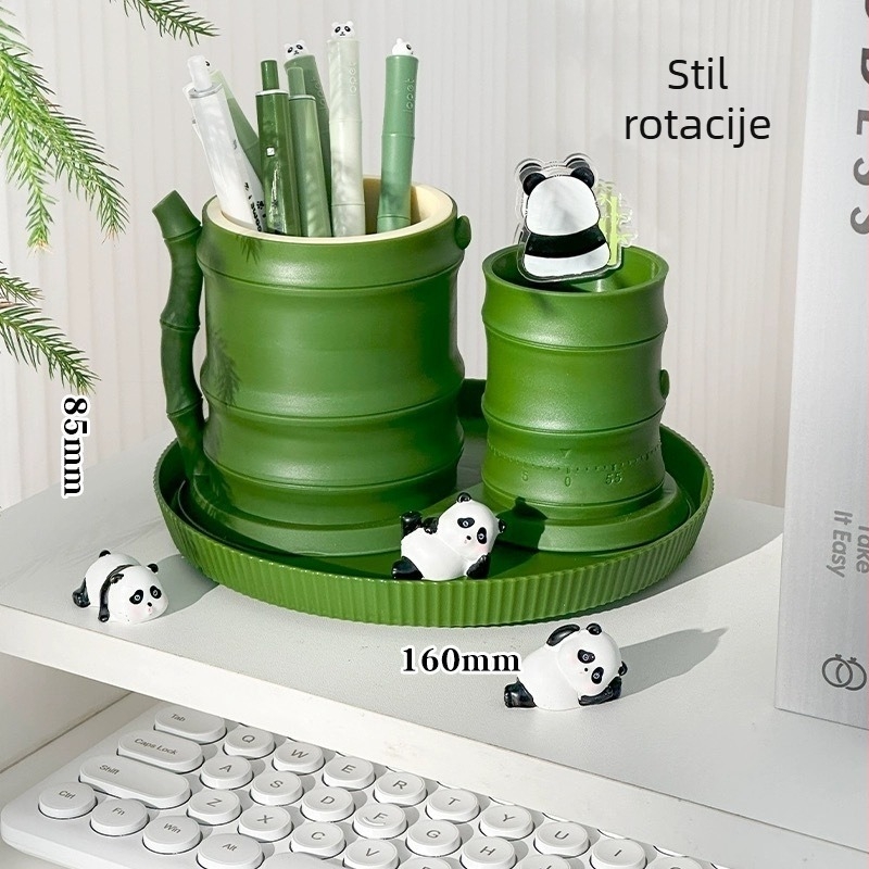 Držač za olovke Panda Bamboo s 360° rotacijom za stolni organizator - plastični trokutasti
