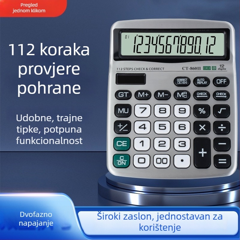 Aritmetički kalkulator CT-860II, ABS kućište, 12-znamenkasti zaslon, AAA alkalne baterije, licencirana privatna oznaka
