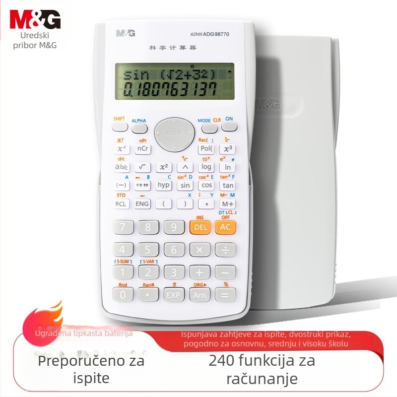 ADG98770K Znanstveni kalkulator, višestruka funkcija, 12-znamenkasti LCD zaslon, napajanje baterijom tipa tipkica