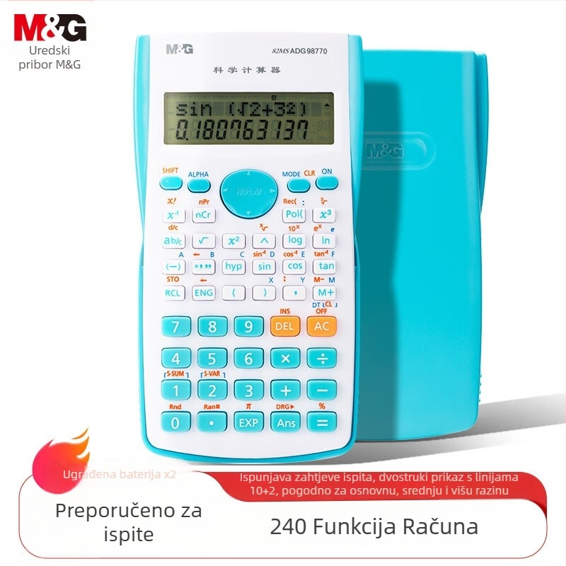 ADG98770K Znanstveni kalkulator, višestruka funkcija, 12-znamenkasti LCD zaslon, napajanje baterijom tipa tipkica
