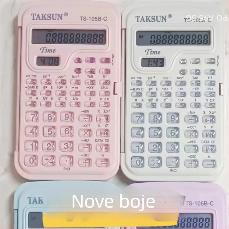 Kalkulator sa znanstvenim funkcijama za studente, s prikazom vremena, prijenosan i tih, baterije uključene