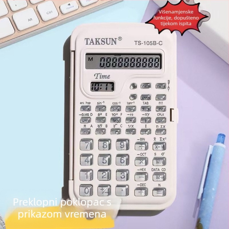 Kalkulator sa znanstvenim funkcijama za studente, s prikazom vremena, prijenosan i tih, baterije uključene