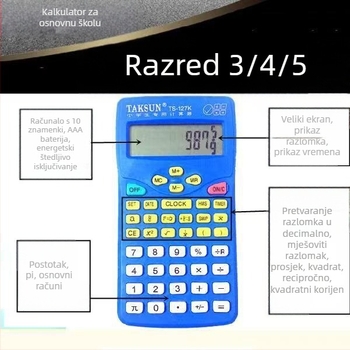 Dexin 127K znanstveni kalkulator za osnovnoškolce, 10-znamenkasti prikaz, prikaz razlomaka, plastično kućište, napaja se običnom sušenom baterijom