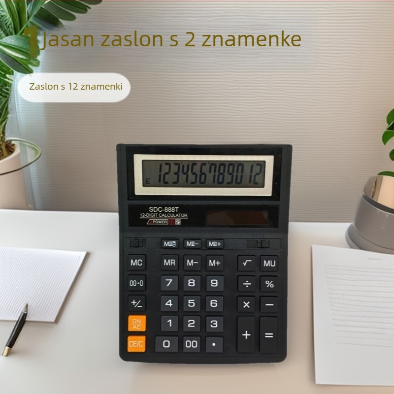 Kalkulator s 12-znamenkastim zaslonom, napajan gumb baterijom, studentski financijski kalkulator, model SDC-888T
