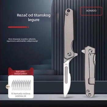 Sklopivi skalpel od titanijskog legura i otvarač kutija, oštar višenamjenski nož za samoubranu, prijenosni mini nož, model 09, oštrica br. 24