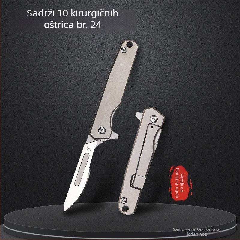Sklopivi skalpel od titanijskog legura i otvarač kutija, oštar višenamjenski nož za samoubranu, prijenosni mini nož, model 09, oštrica br. 24