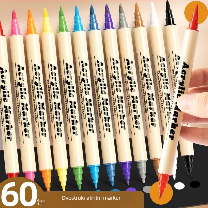 Dvostrani akrilni marker, okrugla vrh, vodootporan, brzo sušeći (Dvostrani, Akrilni, Vodootporan, Brzo sušeći)