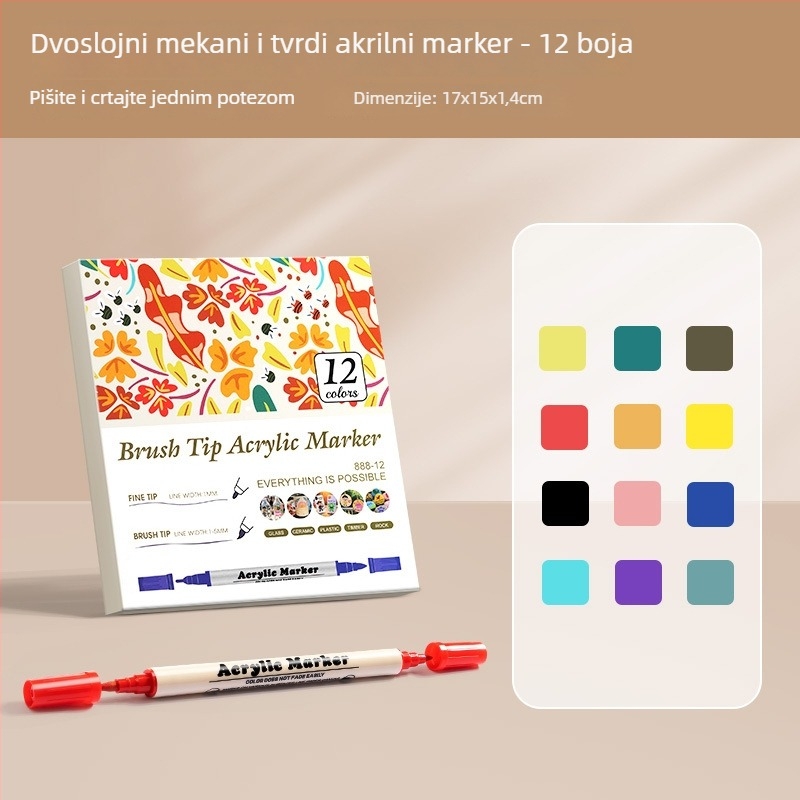 Dvostrani akrilni marker, okrugla vrh, vodootporan, brzo sušeći (Dvostrani, Akrilni, Vodootporan, Brzo sušeći)