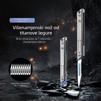 Sklopivi nož titanijskog legura s kirurškom ručkom, set od 11 oštrica, otvarač kutija i paketa, džepni nož