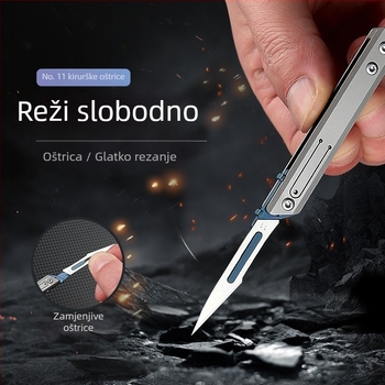 Sklopivi nož titanijskog legura s kirurškom ručkom, set od 11 oštrica, otvarač kutija i paketa, džepni nož