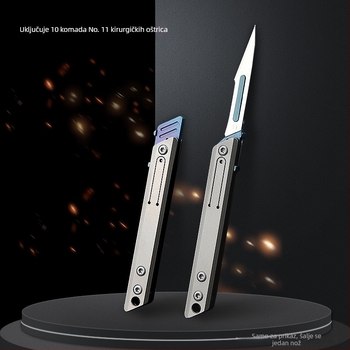 Sklopivi nož titanijskog legura s kirurškom ručkom, set od 11 oštrica, otvarač kutija i paketa, džepni nož