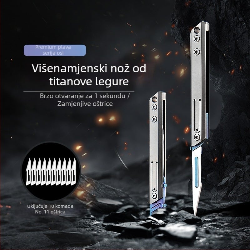Sklopivi nož titanijskog legura s kirurškom ručkom, set od 11 oštrica, otvarač kutija i paketa, džepni nož