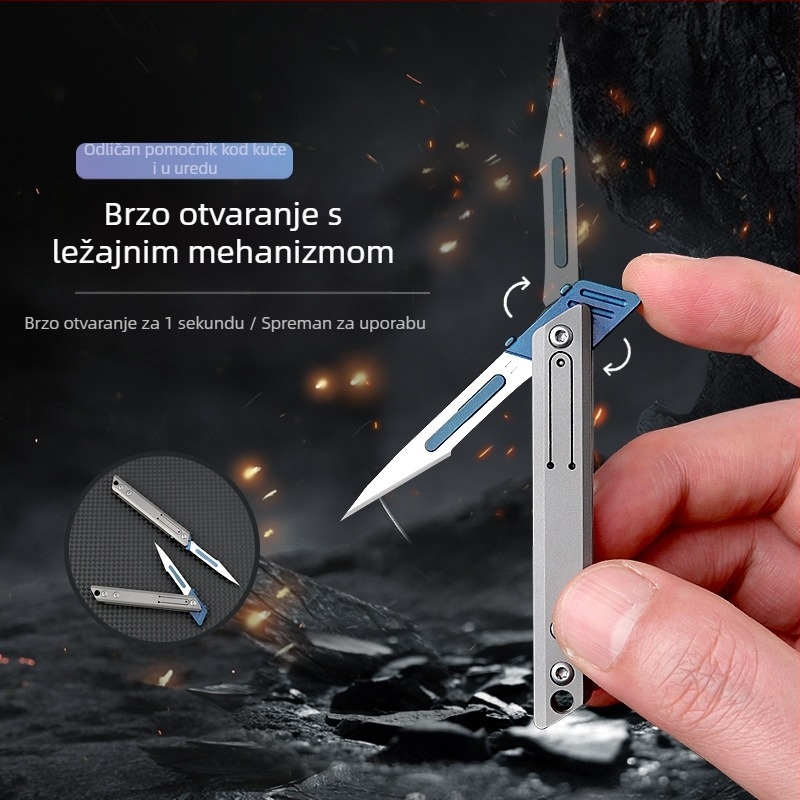 Sklopivi nož titanijskog legura s kirurškom ručkom, set od 11 oštrica, otvarač kutija i paketa, džepni nož