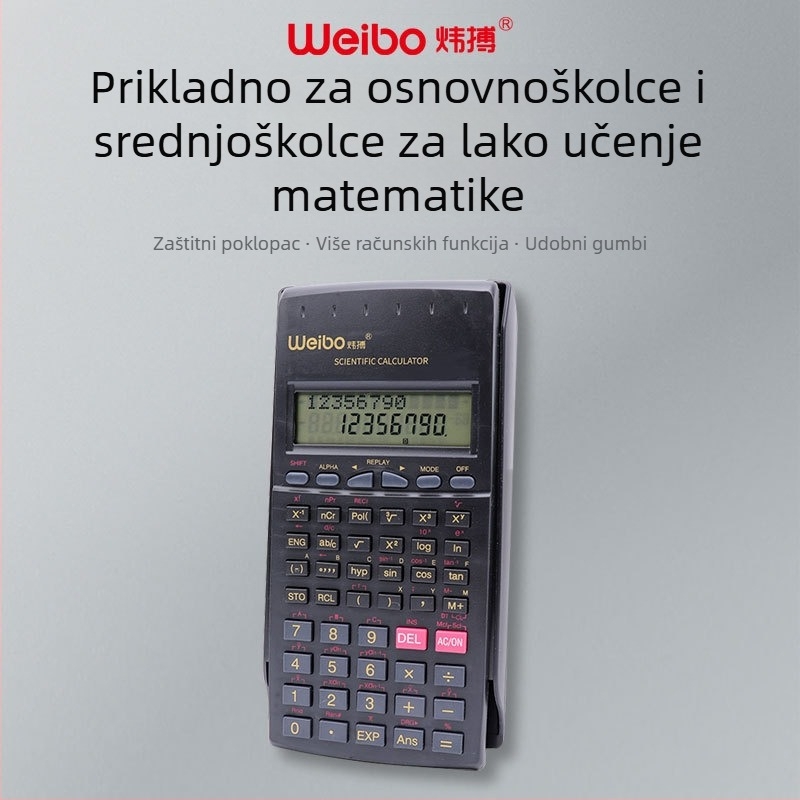 WB-82MS Prijenosni kalkulator funkcija s trigonometrijskim funkcijama, 12-znamenkasti zaslon, plastično kućište, baterije uključene