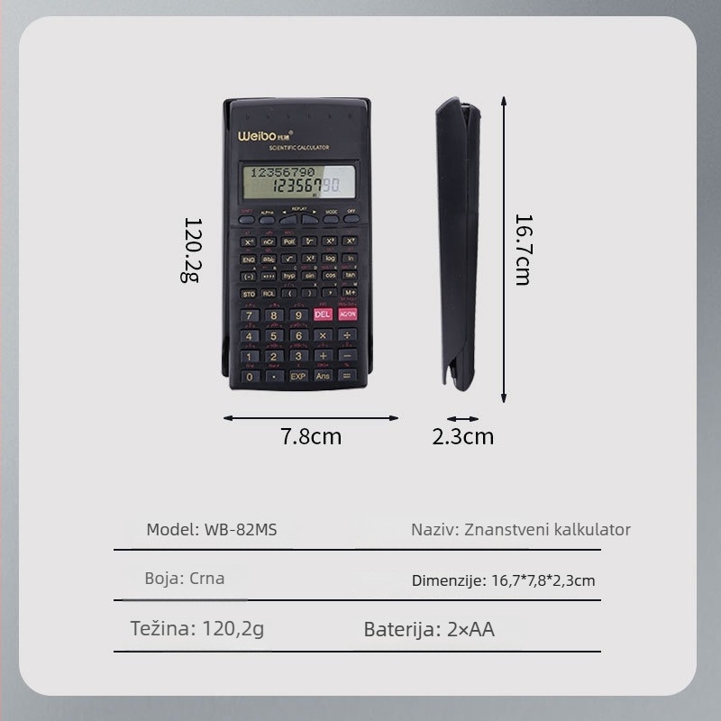 WB-82MS Prijenosni kalkulator funkcija s trigonometrijskim funkcijama, 12-znamenkasti zaslon, plastično kućište, baterije uključene
