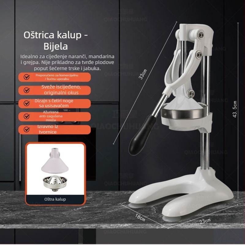 Ručno cijedilo za citrus – ručno okretanje, nije električno, materijal: aluminijeva zlitina + nehrđajući čelik + PP, u kutiji